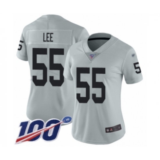 Women's Oakland Raiders 55 Marquel Lee Limited Silver Inverted Legend 100th Season Football Jersey