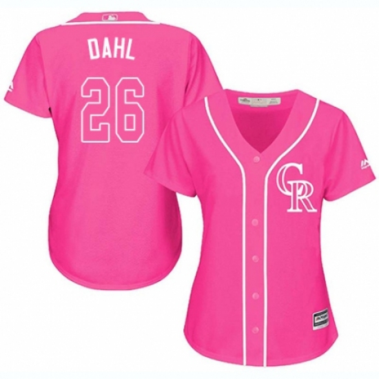 Women's Majestic Colorado Rockies 26 David Dahl Authentic Pink Fashion Cool Base MLB Jersey