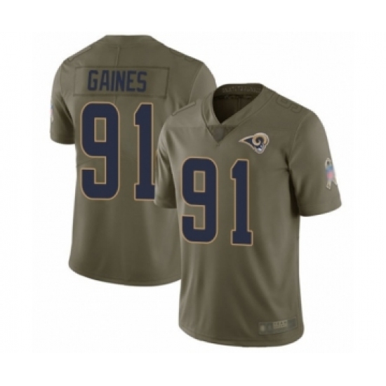 Men's Los Angeles Rams 91 Greg Gaines Limited Olive 2017 Salute to Service Football Jersey