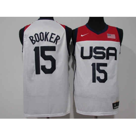 Men's Phoenix Suns 15 Devin Booker White USA Basketball Tokyo Olympics 2021 Jersey