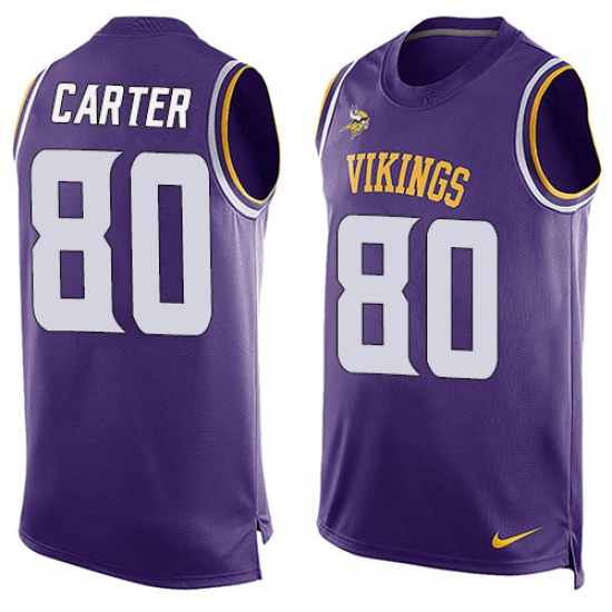 Men's Nike Minnesota Vikings 80 Cris Carter Limited Purple Player Name & Number Tank Top NFL Jersey