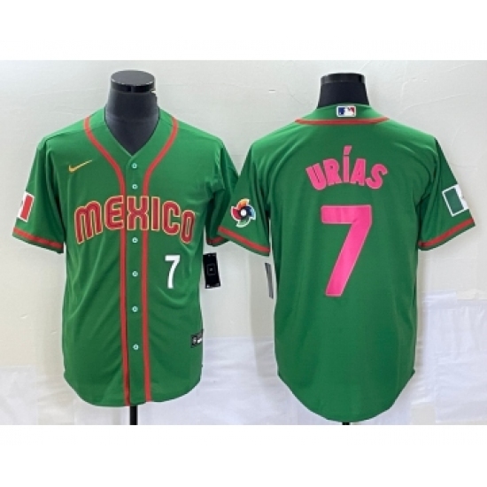 Men's Mexico Baseball 7 Julio Urias Number 2023 Green World Classic Stitched Jersey8