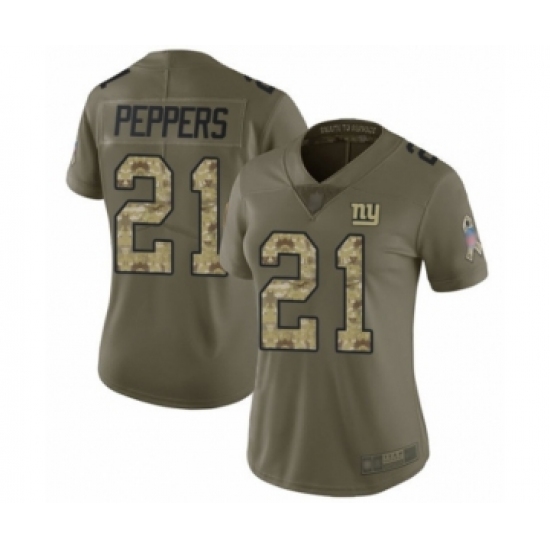 Women's New York Giants 21 Jabrill Peppers Limited Olive Camo 2017 Salute to Service Football Jersey