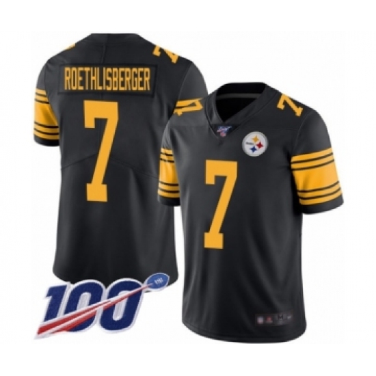 Men's Pittsburgh Steelers 7 Ben Roethlisberger Limited Black Rush Vapor Untouchable 100th Season Football Jersey