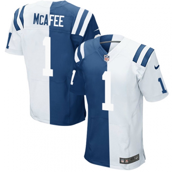 Men's Nike Indianapolis Colts 1 Pat McAfee Elite Royal Blue/White Split Fashion NFL Jersey