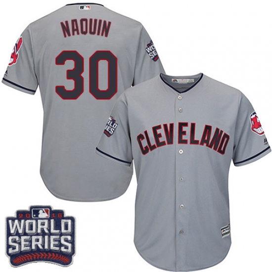 Youth Majestic Cleveland Indians 30 Tyler Naquin Authentic Grey Road 2016 World Series Bound Cool Base MLB Jersey