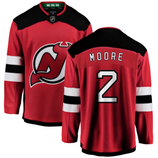 Men's New Jersey Devils 2 John Moore Fanatics Branded Red Home Breakaway NHL Jersey