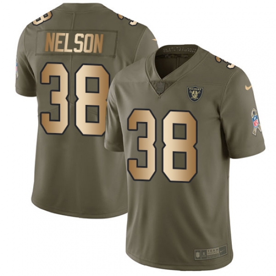 Youth Nike Oakland Raiders 38 Nick Nelson Limited Olive Gold 2017 Salute to Service NFL Jersey
