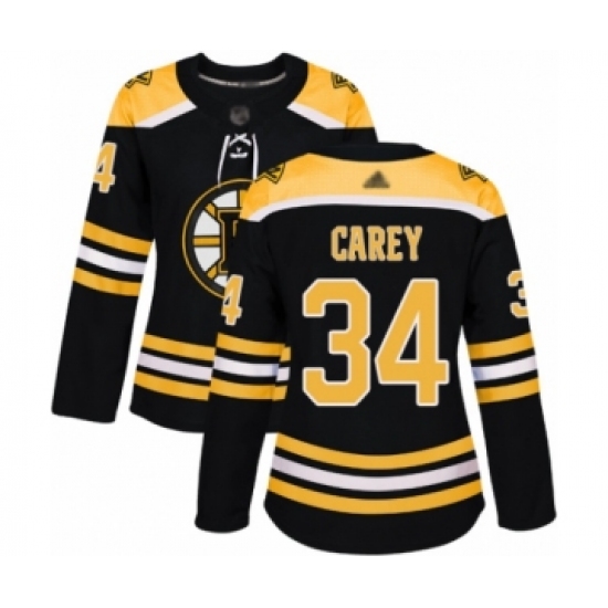Women's Boston Bruins 34 Paul Carey Authentic Black Home Hockey Jersey