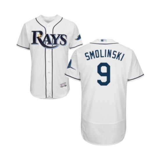 Men's Tampa Bay Rays 9 Jake Smolinski Home White Home Flex Base Authentic Collection Baseball Jersey