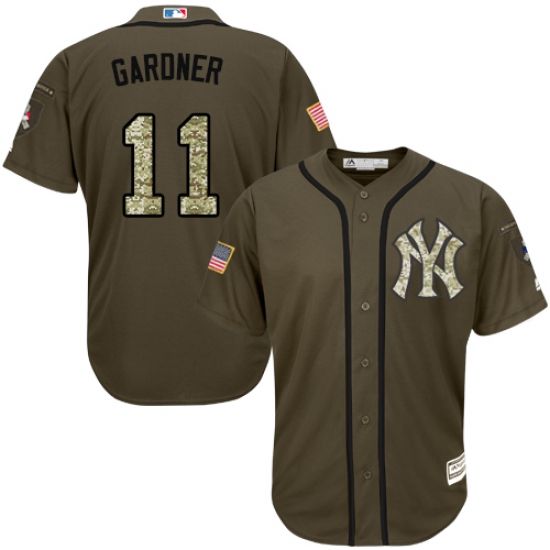Men's Majestic New York Yankees 11 Brett Gardner Replica Green Salute to Service MLB Jersey