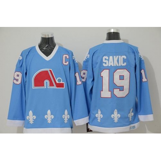 Nordiques 19 Joe Sakic Light Blue CCM Throwback Stitched NHL Jersey