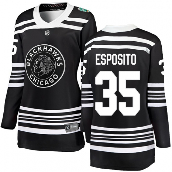 Women's Chicago Blackhawks 35 Tony Esposito Black 2019 Winter Classic Fanatics Branded Breakaway NHL Jersey
