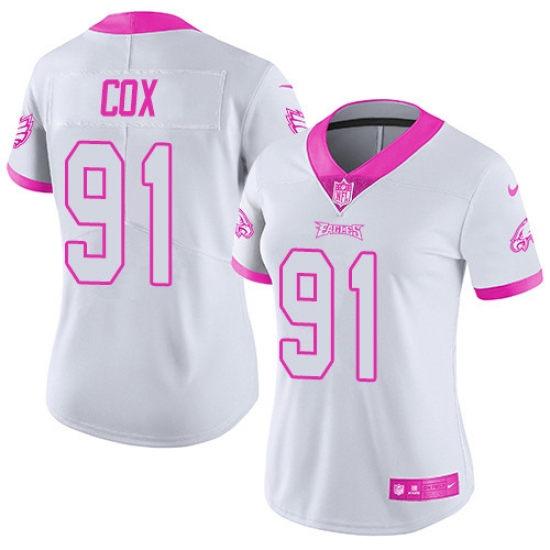 Women's Nike Philadelphia Eagles 91 Fletcher Cox Limited White/Pink Rush Fashion NFL Jersey