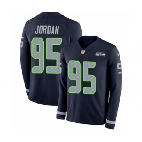 Youth Nike Seattle Seahawks 95 Dion Jordan Limited Navy Blue Therma Long Sleeve NFL Jersey