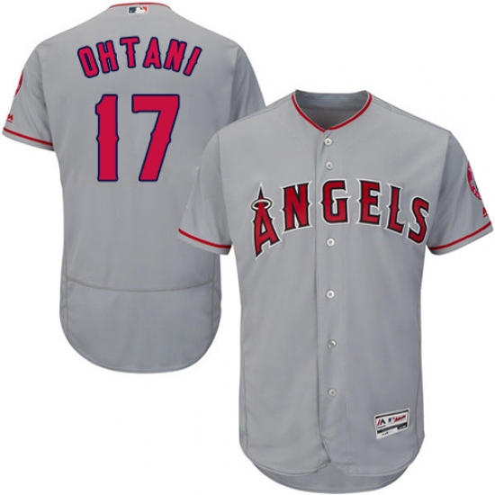 Men's Majestic Los Angeles Angels of Anaheim 17 Shohei Ohtani Grey Road Flex Base Authentic Collection MLB Jersey