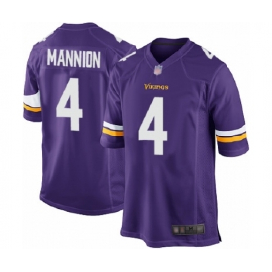 Men's Minnesota Vikings 4 Sean Mannion Game Purple Team Color Football Jersey