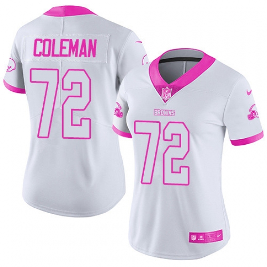 Women's Nike Cleveland Browns 72 Shon Coleman Limited White/Pink Rush Fashion NFL Jersey