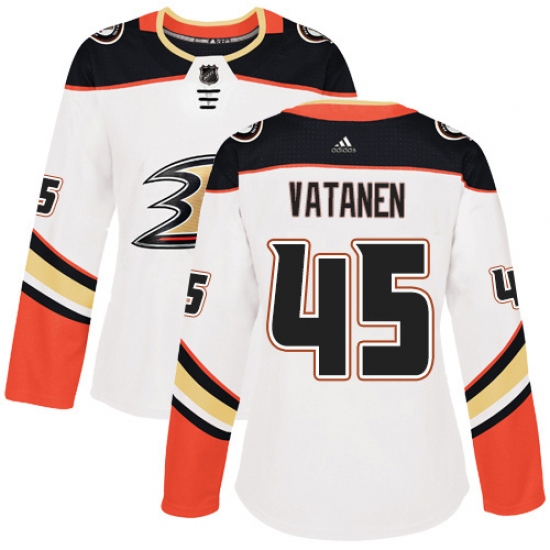 Women's Adidas Anaheim Ducks 45 Sami Vatanen Authentic White Away NHL Jersey