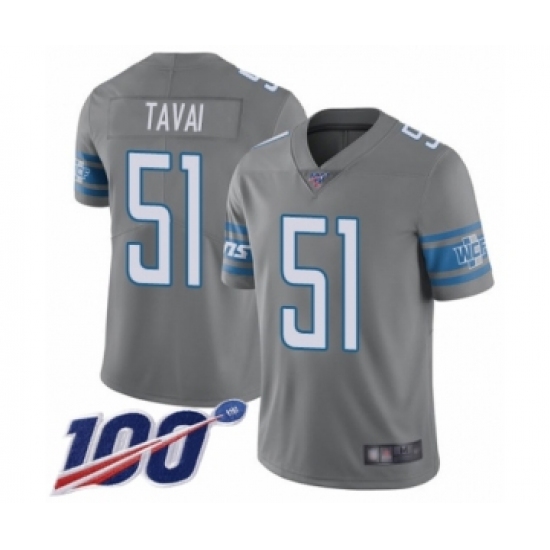 Youth Detroit Lions 51 Jahlani Tavai Limited Steel Rush Vapor Untouchable 100th Season Football Jersey