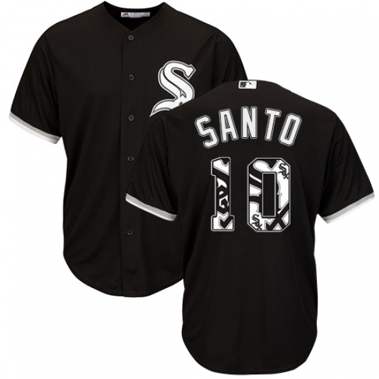 Men's Majestic Chicago White Sox 10 Ron Santo Authentic Black Team Logo Fashion Cool Base MLB Jersey