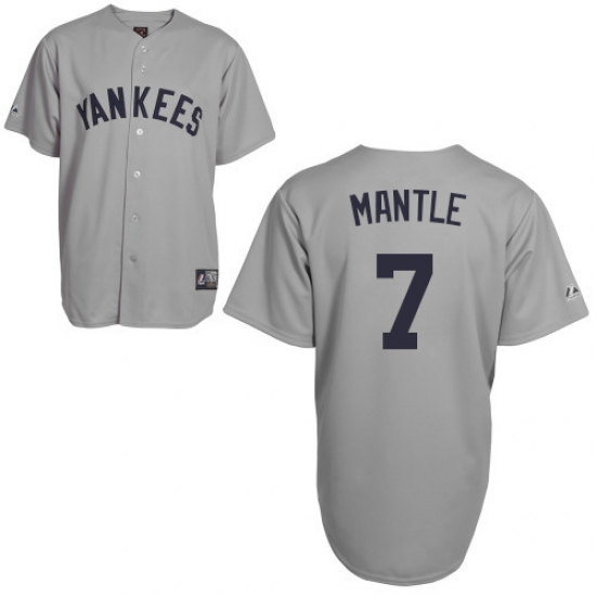 Men's Mitchell and Ness New York Yankees 7 Mickey Mantle Authentic Grey Throwback MLB Jersey
