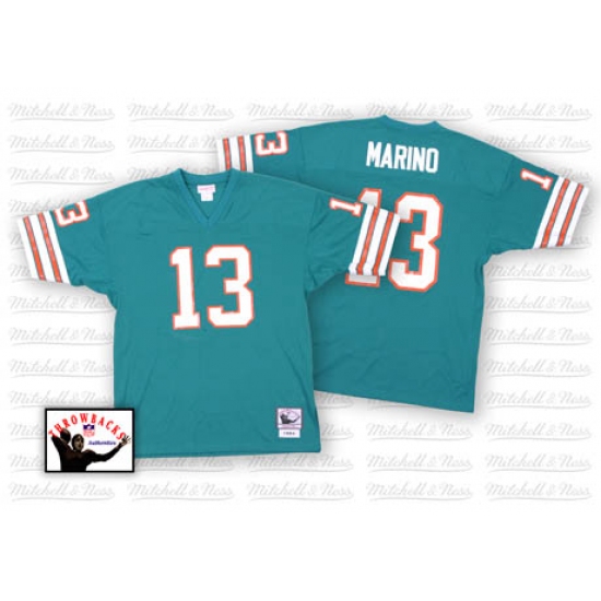 Mitchell and Ness Miami Dolphins 13 Dan Marino Aqua Green Team Color Authentic Throwback NFL Jersey