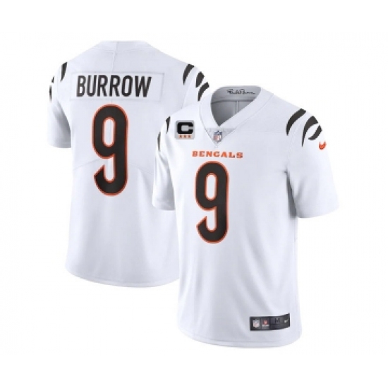 Men's Cincinnati Bengals 2022 9 Joe Burrow White With 3-star C Patch Vapor Limited Stitched NFL Jersey