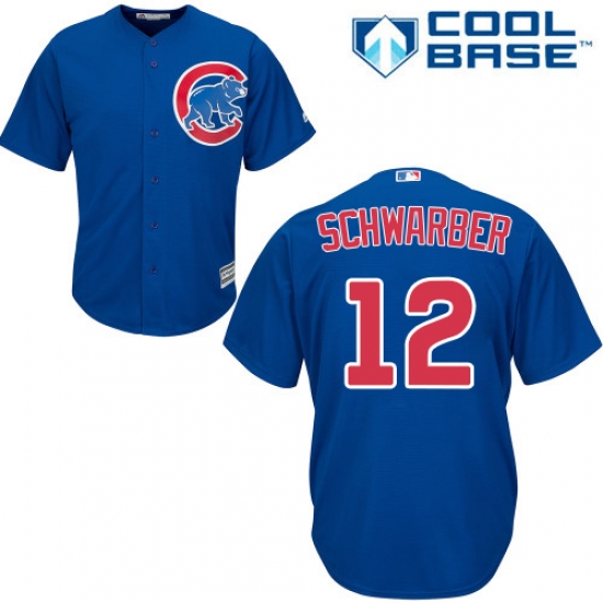 Men's Majestic Chicago Cubs 12 Kyle Schwarber Replica Royal Blue Alternate Cool Base MLB Jersey