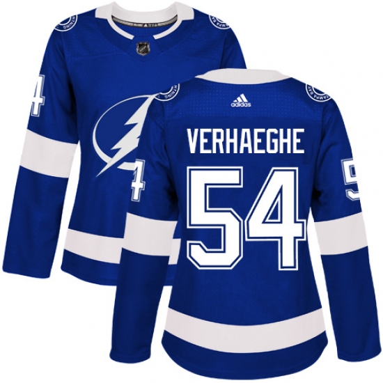 Women's Adidas Tampa Bay Lightning 54 Carter Verhaeghe Authentic Royal Blue Home NHL Jersey