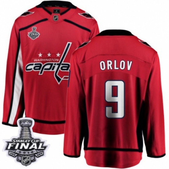 Men's Washington Capitals 9 Dmitry Orlov Fanatics Branded Red Home Breakaway 2018 Stanley Cup Final NHL Jersey
