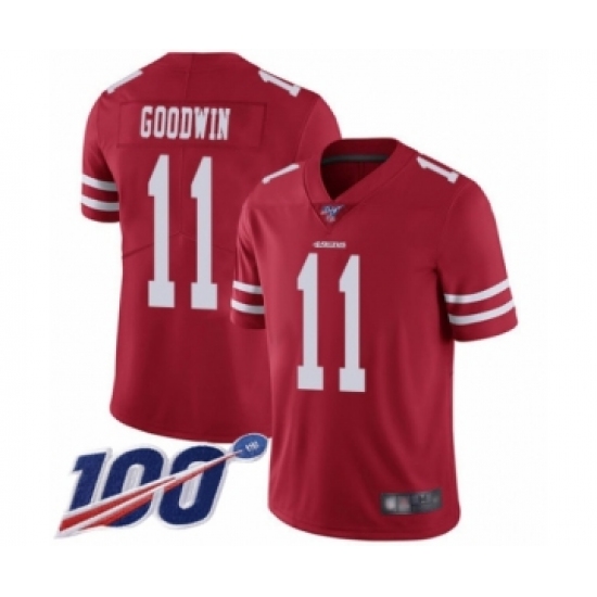 Men's San Francisco 49ers 11 Marquise Goodwin Red Team Color Vapor Untouchable Limited Player 100th Season Football Jersey
