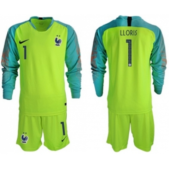 France 1 LLORIS Green Goalkeeper Long Sleeves Soccer Country Jersey