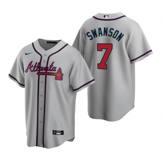 Men's Nike Atlanta Braves 7 Dansby Swanson Gray Road Stitched Baseball Jersey