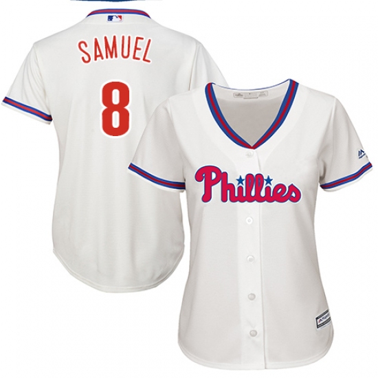 Women's Majestic Philadelphia Phillies 8 Juan Samuel Replica Cream Alternate Cool Base MLB Jersey