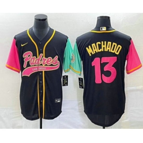 Men's San Diego Padres 13 Manny Machado Black NEW 2023 City Connect Cool Base Stitched Jersey 1