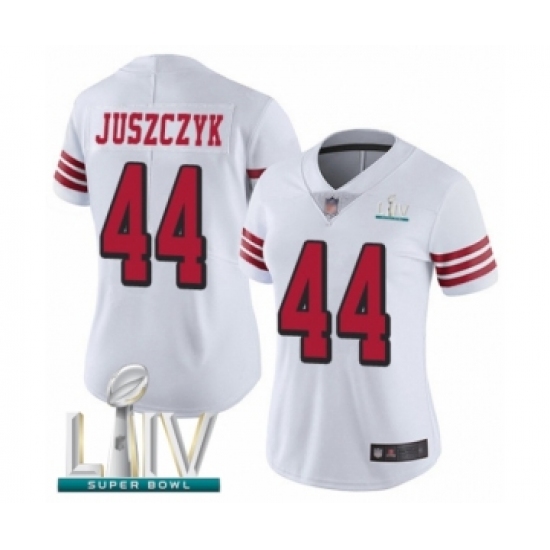Women's San Francisco 49ers 44 Kyle Juszczyk Limited White Rush Vapor Untouchable Super Bowl LIV Bound Football Jersey