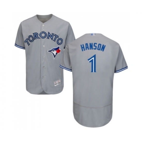 Men's Toronto Blue Jays 1 Alen Hanson Grey Road Flex Base Authentic Collection Baseball Jersey