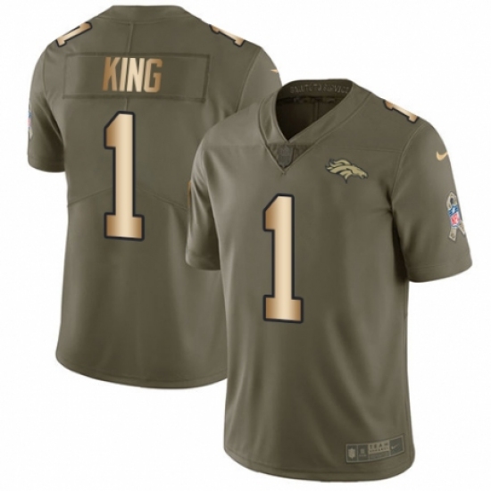 Youth Nike Denver Broncos 1 Marquette King Limited Olive/Gold 2017 Salute to Service NFL Jersey