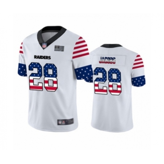 Men's Oakland Raiders 28 Josh Jacobs White Independence Day Limited Football Jersey