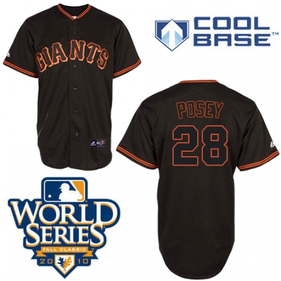 Men's Majestic San Francisco Giants 28 Buster Posey Authentic Black Cool Base 2010 World Series Patch MLB Jersey