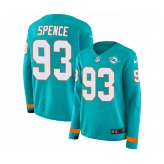 Women's Nike Miami Dolphins 93 Akeem Spence Limited Aqua Therma Long Sleeve NFL Jersey