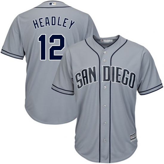 Men's Majestic San Diego Padres 12 Chase Headley Replica Grey Road Cool Base MLB Jersey