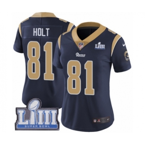 Women's Nike Los Angeles Rams 81 Torry Holt Navy Blue Team Color Vapor Untouchable Limited Player Super Bowl LIII Bound NFL Jersey