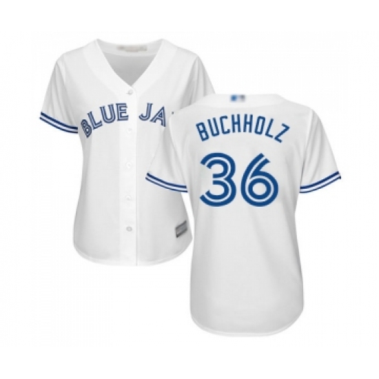 Women's Toronto Blue Jays 36 Clay Buchholz Replica White Home Baseball Jersey