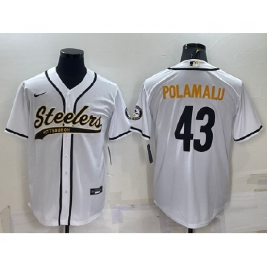 Men's Pittsburgh Steelers 43 Troy Polamalu White With Patch Cool Base Stitched Baseball Jersey