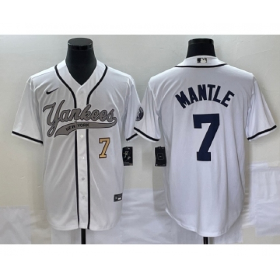 Men's New York Yankees 7 Mickey Mantle Number White Cool Base Stitched Baseball Jersey
