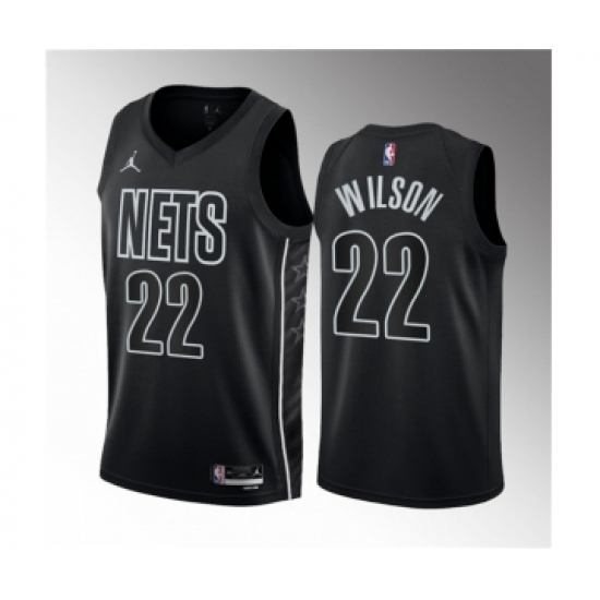 Men's Brooklyn Nets 22 Jalen Wilson Black 2023 Draft Statement Edition Stitched Basketball Jersey