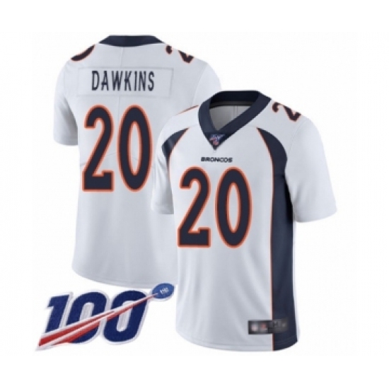 Men's Denver Broncos 20 Brian Dawkins White Vapor Untouchable Limited Player 100th Season Football Jersey