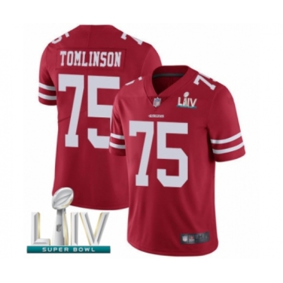 Youth San Francisco 49ers 75 Laken Tomlinson Red Team Color Vapor Untouchable Limited Player Super Bowl LIV Bound Football Jersey